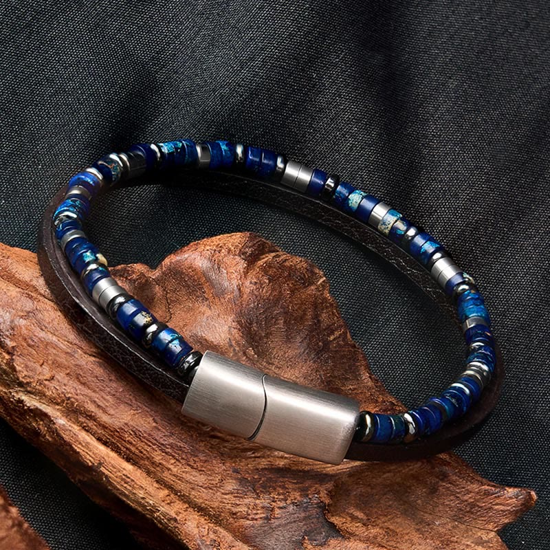 Nimara Ritual Lapis Lazuli Truth Double Wrap Leather Bracelet