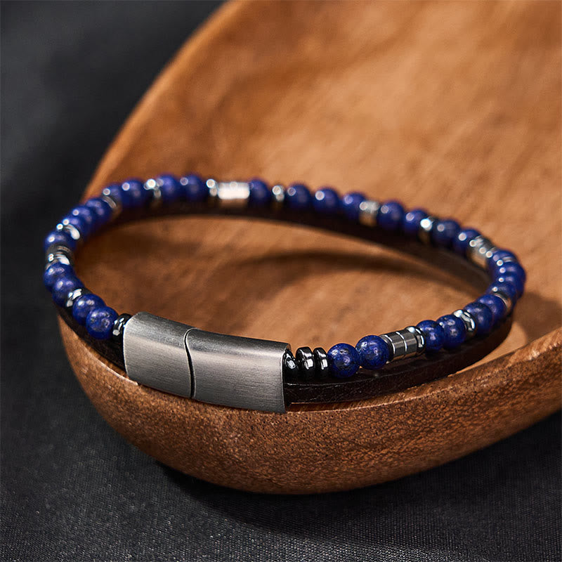 Nimara Ritual Lapis Lazuli Truth Double Wrap Leather Bracelet