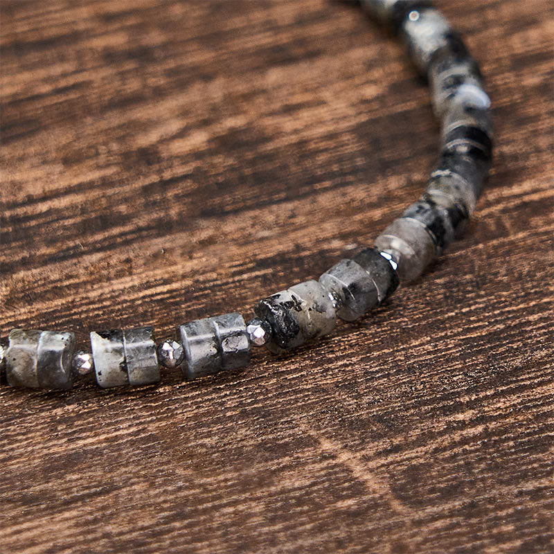Calm and Spiritual Awareness Amethyst Tiger's Eye Rose Quartz Blue Spot Jasper Black Obsidian Flat Bead Bracelet