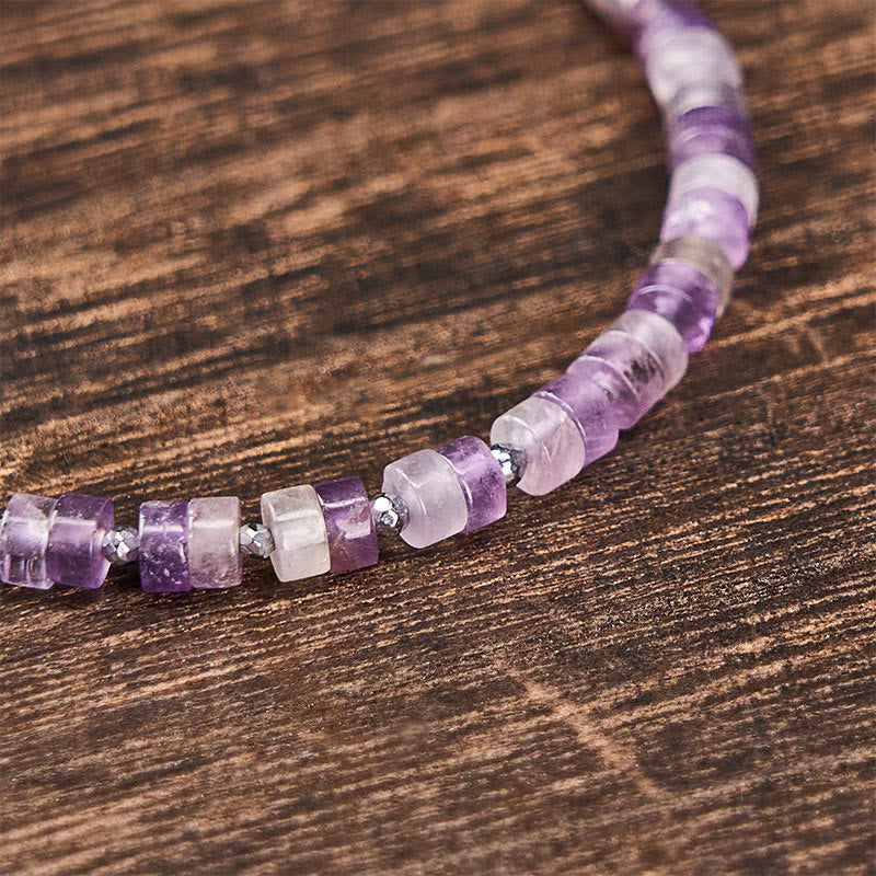 Calm and Spiritual Awareness Amethyst Tiger's Eye Rose Quartz Blue Spot Jasper Black Obsidian Flat Bead Bracelet