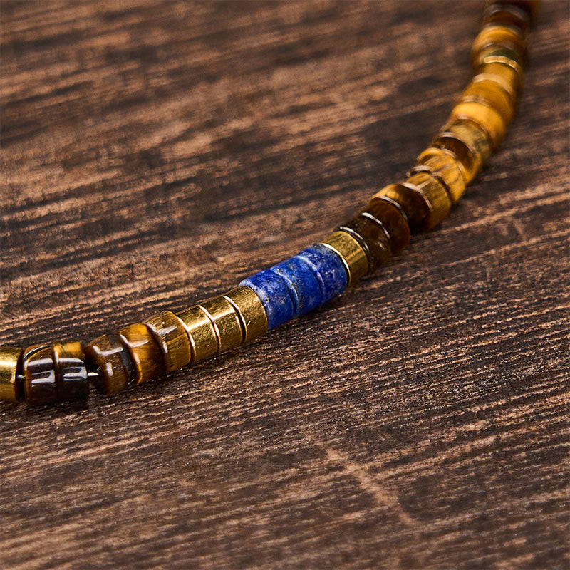 Serenity and Courage Lapis Lazuli Tiger Eye Square Beaded Bracelet