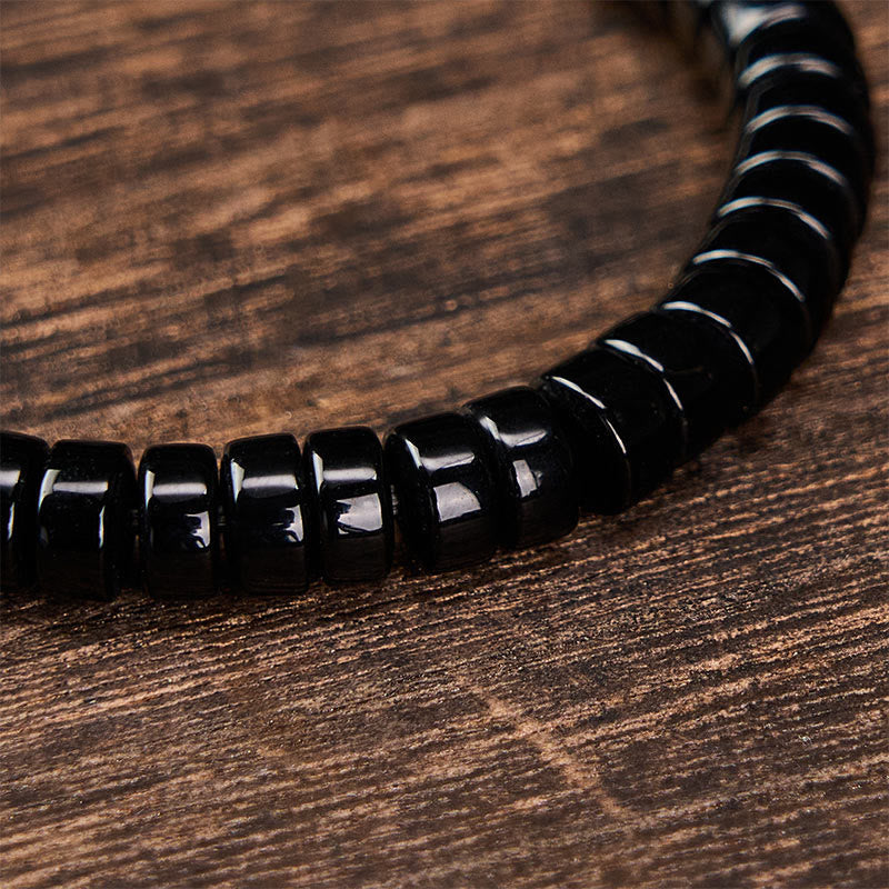 Nimara Ritual Natural Black Obsidian Faceted Straight Cut Beaded Strength Bracelet