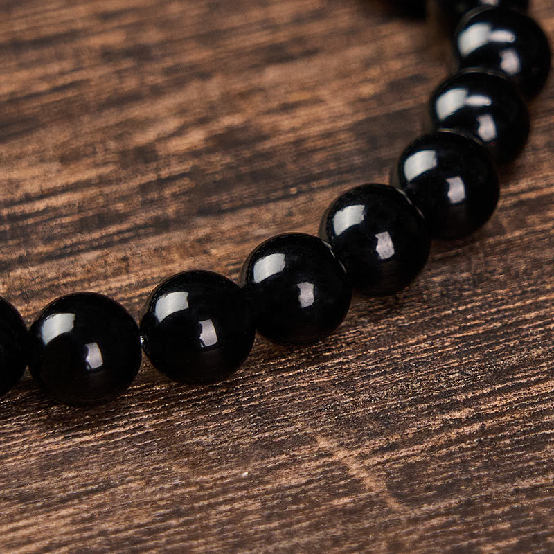 Nimara Ritual Black Obsidian Black Tourmaline Protection Minimalist Round Bead Bracelet