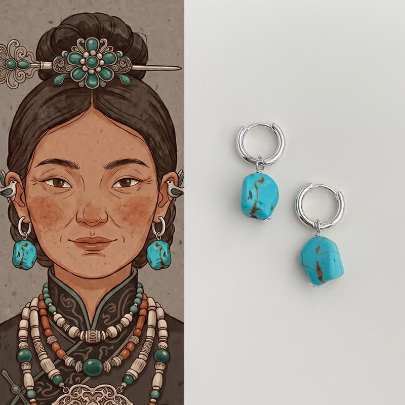 Nimara Ritual Handmade Synthetic Turquoise Protection Tibetan Hoop Earrings
