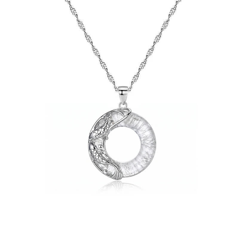 Nimara Ritual Clear Quartz Koi Fish Luck Circular Peace Buckle Pendant Necklace
