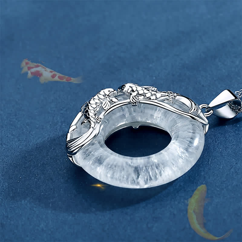 Nimara Ritual Clear Quartz Koi Fish Luck Circular Peace Buckle Pendant Necklace
