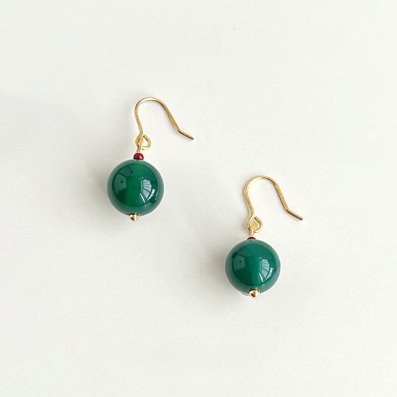Nimara Ritual Green Agate Round Support Drop Earrings