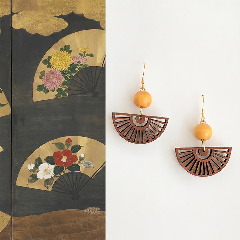 Nimara Ritual Handcrafted Fan Shape Wooden Simplicity Earrings