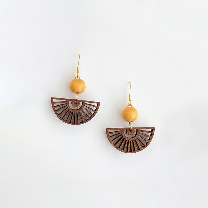 Nimara Ritual Handcrafted Fan Shape Wooden Simplicity Earrings