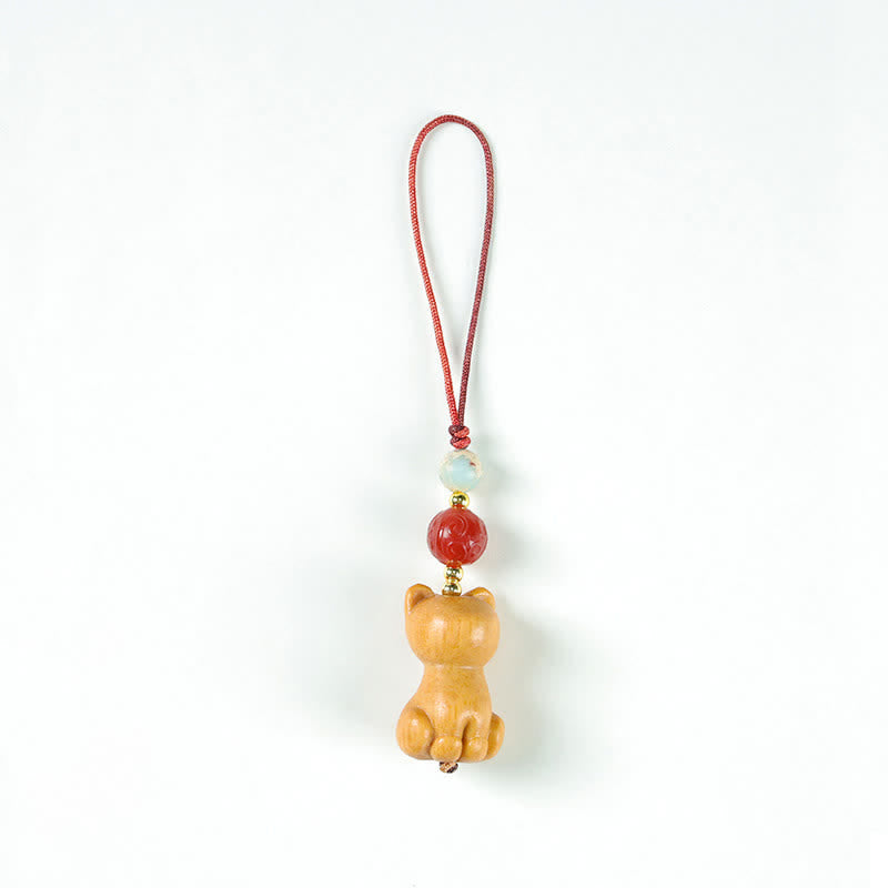 Healing and Calm Hand Carved Sandalwood Cat Fish Keychains