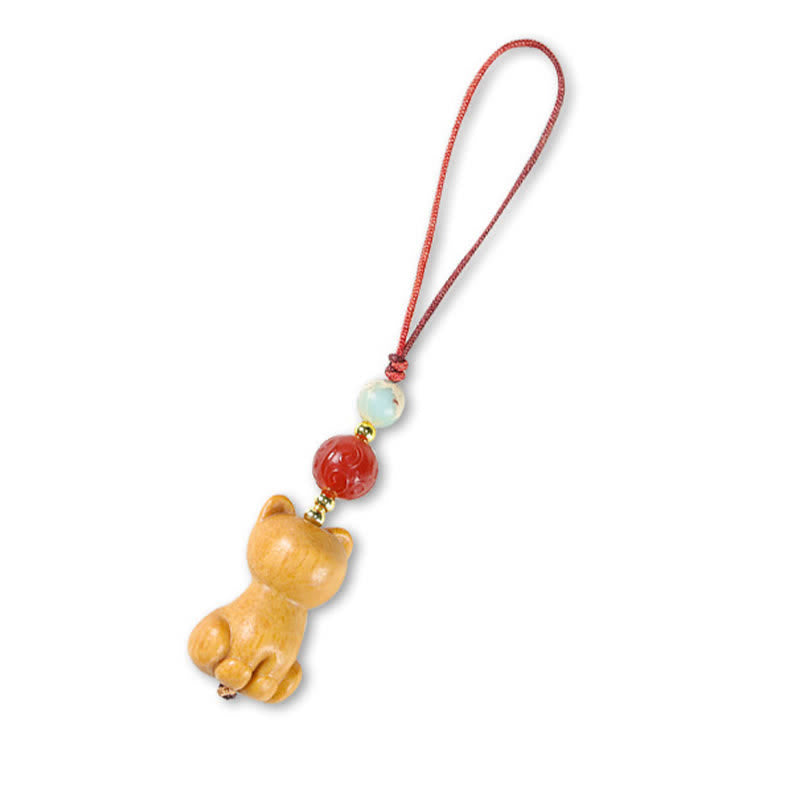 Healing and Calm Hand Carved Sandalwood Cat Fish Keychains