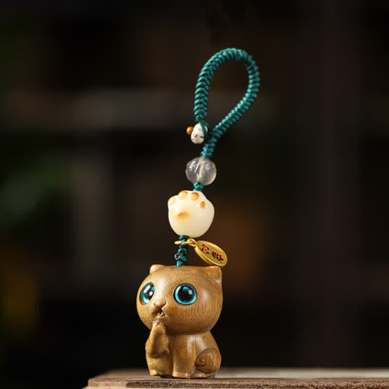 Soothing and Positive Green Sandalwood Cat Hand-Woven Keychains