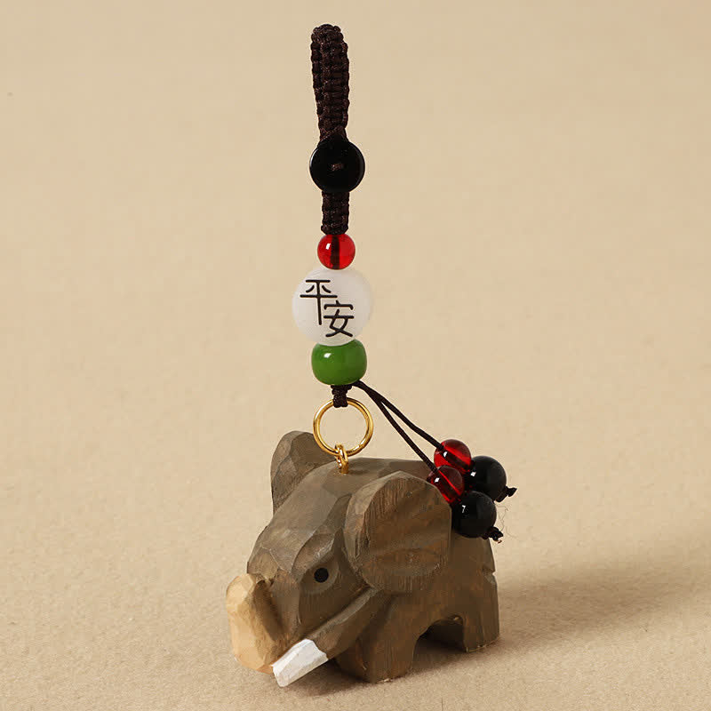 Nimara Ritual Natural Wood Elephant Peace Om Mani Padme Hum Purity Keychains