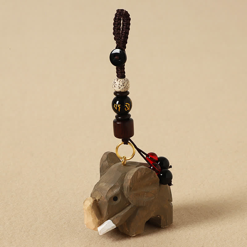 Nimara Ritual Natural Wood Elephant Peace Om Mani Padme Hum Purity Keychains