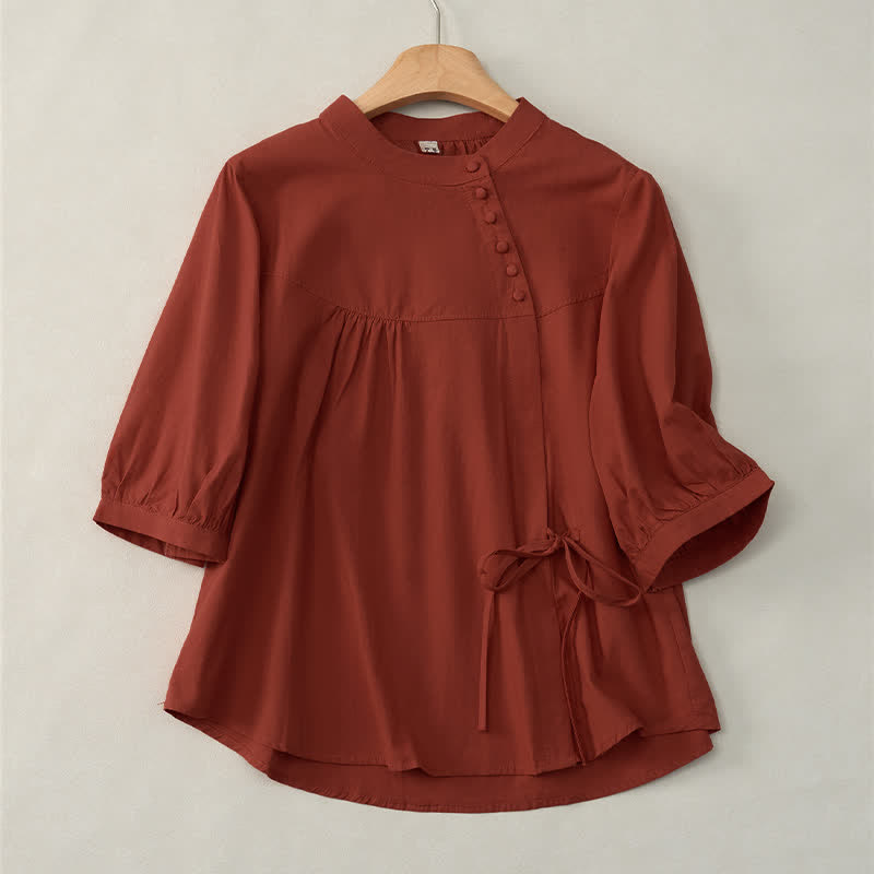 Nimara Ritual Lace-up Buttons Design Women's Three Quarter Sleeve Shirt