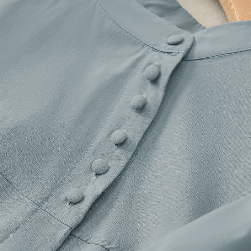 Nimara Ritual Lace-up Buttons Design Women's Three Quarter Sleeve Shirt