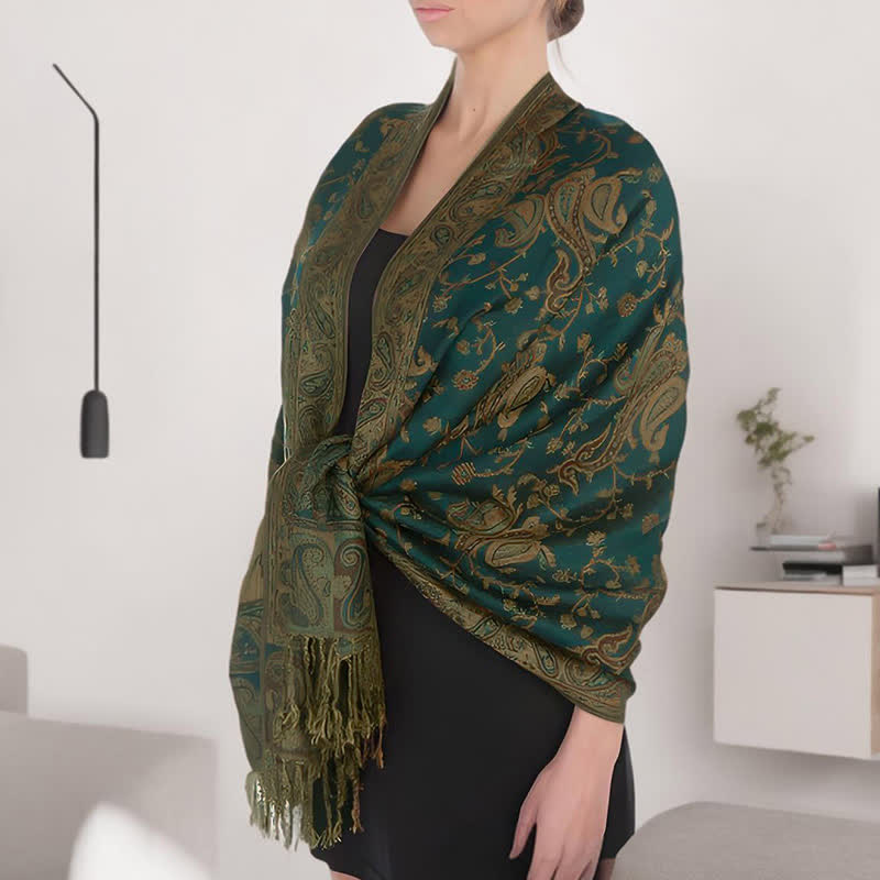 Nimara Ritual Tibetan Cashew Flower Vine Print Tassels Shawl Fall Winter Soft Scarf Wrap