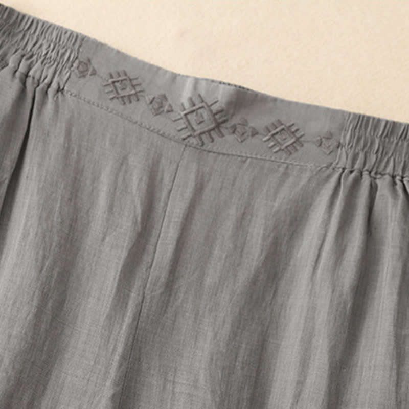 Nimara Ritual Geometric Embroidery Elastic Waist Women's Wide Leg Pants With Pockets