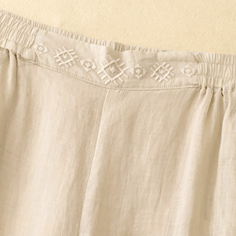 Nimara Ritual Geometric Embroidery Elastic Waist Women's Wide Leg Pants With Pockets