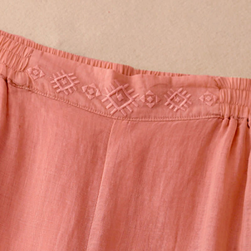 Nimara Ritual Geometric Embroidery Elastic Waist Women's Wide Leg Pants With Pockets