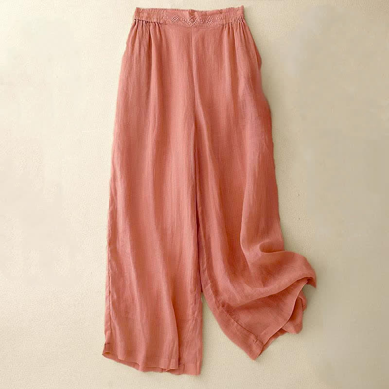Nimara Ritual Geometric Embroidery Elastic Waist Women's Wide Leg Pants With Pockets