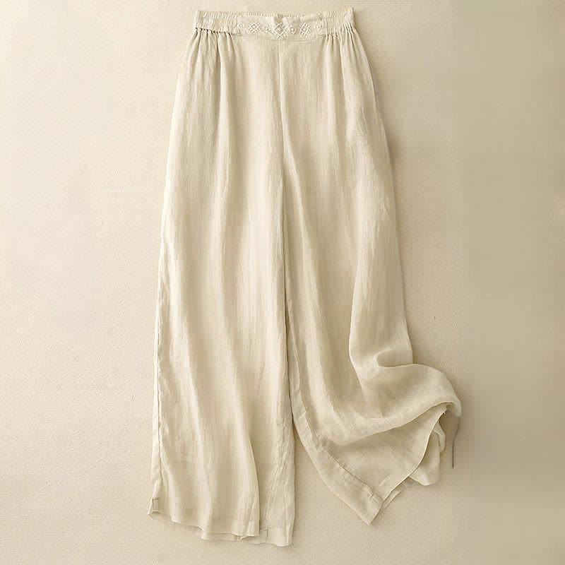 Nimara Ritual Geometric Embroidery Elastic Waist Women's Wide Leg Pants With Pockets