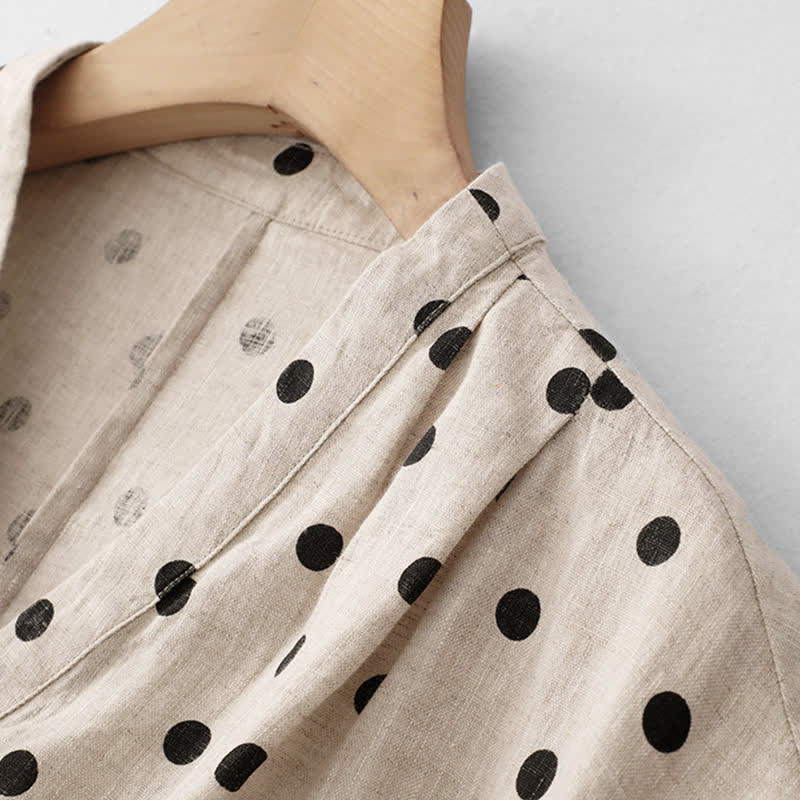 Nimara Ritual Summer Polka Dot V-Neck Lace-up Women's Knee Length Dress With Pockets