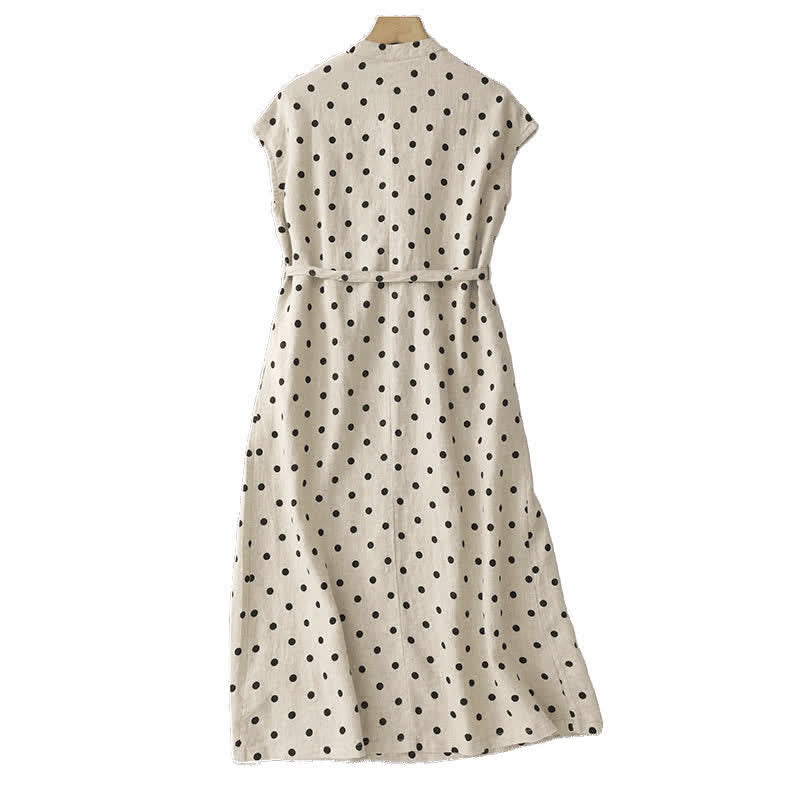Nimara Ritual Summer Polka Dot V-Neck Lace-up Women's Knee Length Dress With Pockets
