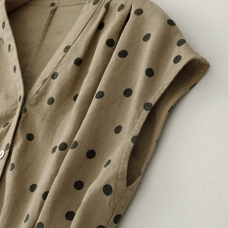 Nimara Ritual Summer Polka Dot V-Neck Lace-up Women's Knee Length Dress With Pockets