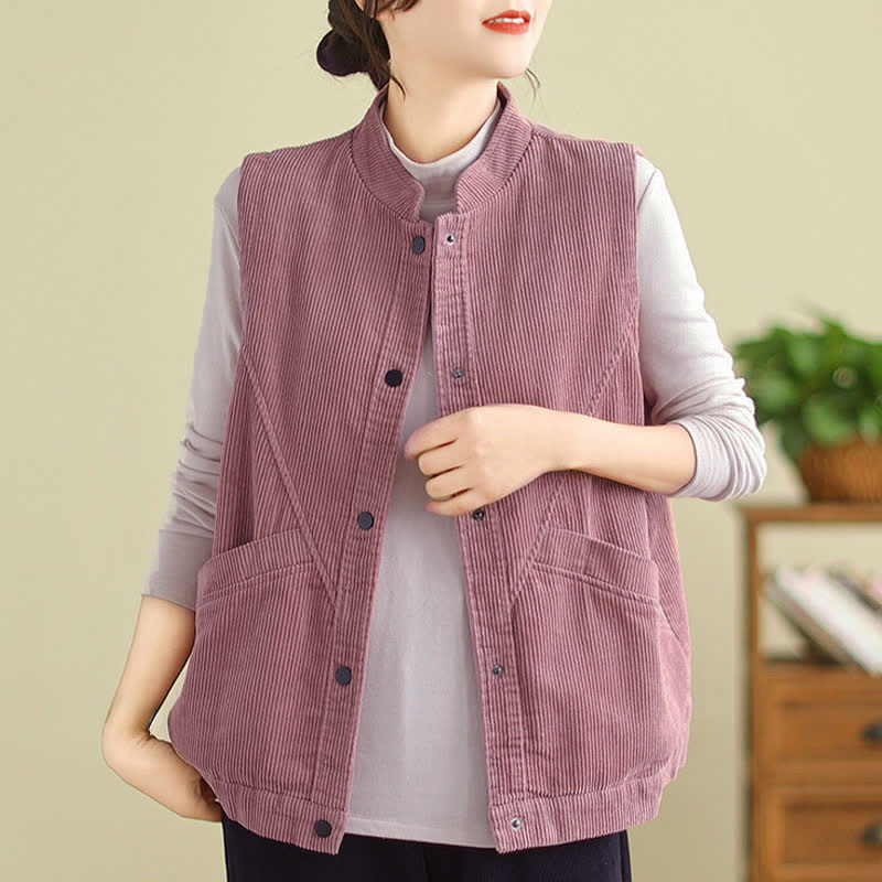 Nimara Ritual Plain Sleeveless Women's Vest Corduroy Waistcoat With Pockets
