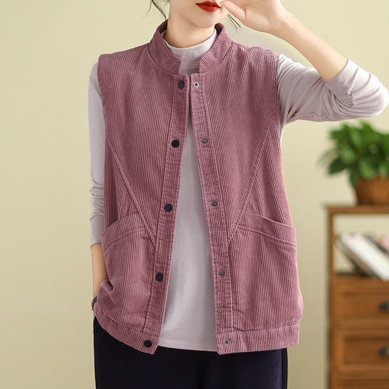 Nimara Ritual Plain Sleeveless Women's Vest Corduroy Waistcoat With Pockets