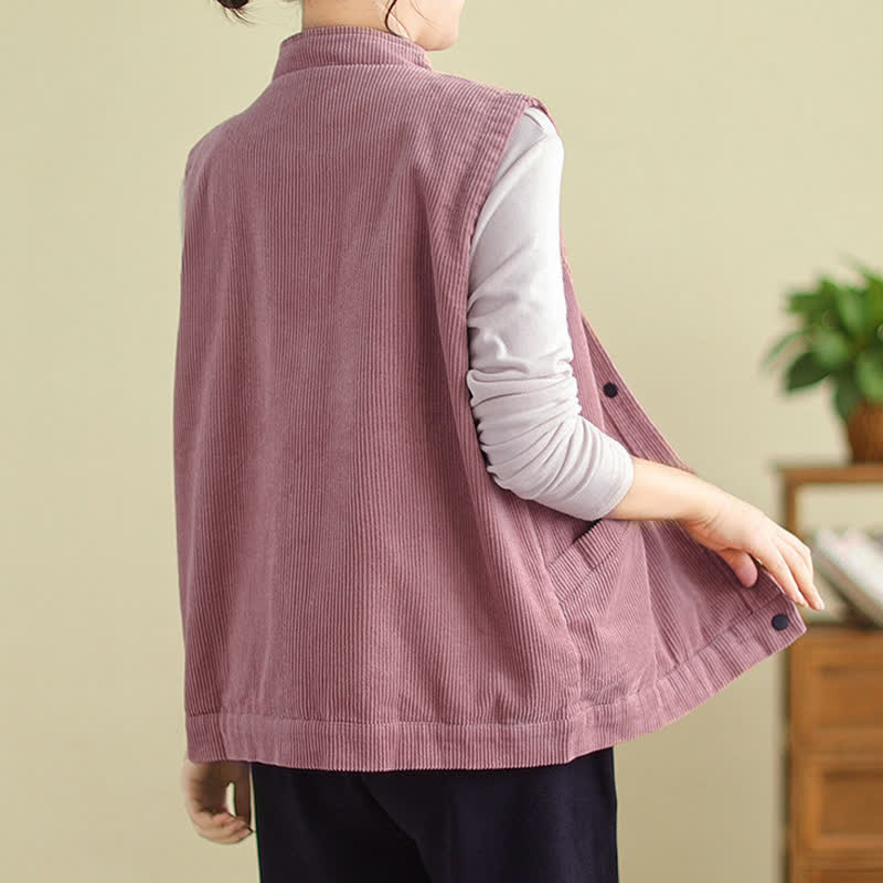 Nimara Ritual Plain Sleeveless Women's Vest Corduroy Waistcoat With Pockets
