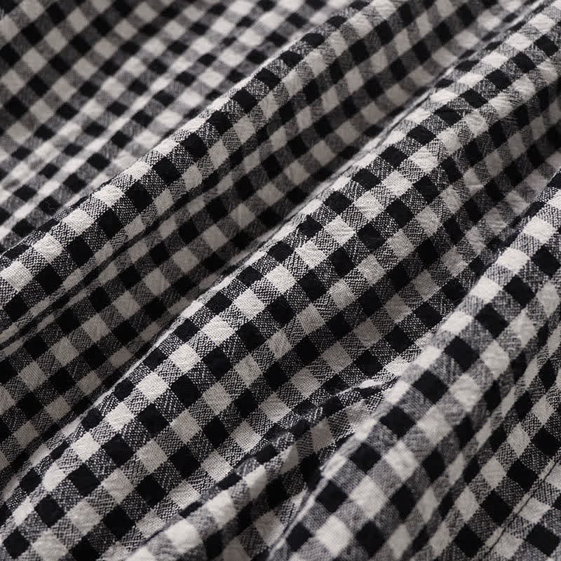 Nimara Ritual Long Sleeve Plaid Simple Buttons Ruffled Design Midi Dress With Pockets