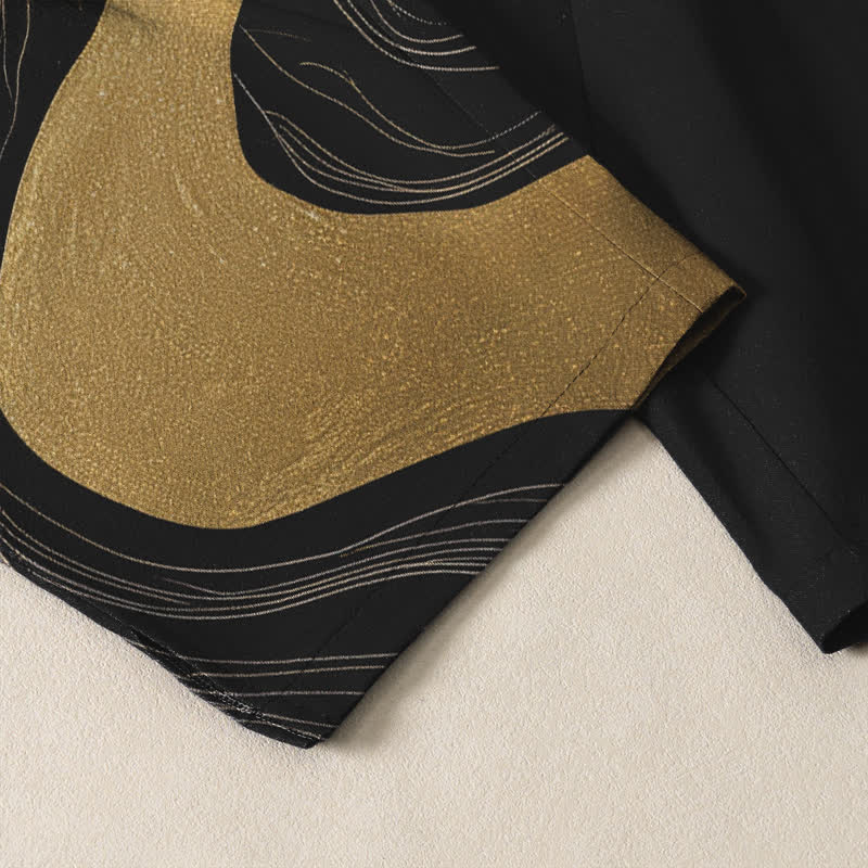 Nimara Ritual Pure Cotton Golden Dragon Cloud Wave Pattern Drawstring Men's Tapered Pants With Pockets