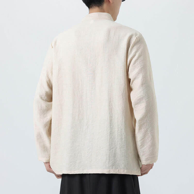 Nimara Ritual Spring Tang Style Vintage Mandarin Collar Frog Button Bamboo Embroidery Men's Long Sleeve Shirts