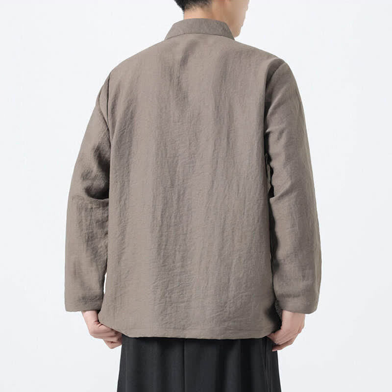 Nimara Ritual Spring Tang Style Vintage Mandarin Collar Frog Button Bamboo Embroidery Men's Long Sleeve Shirts