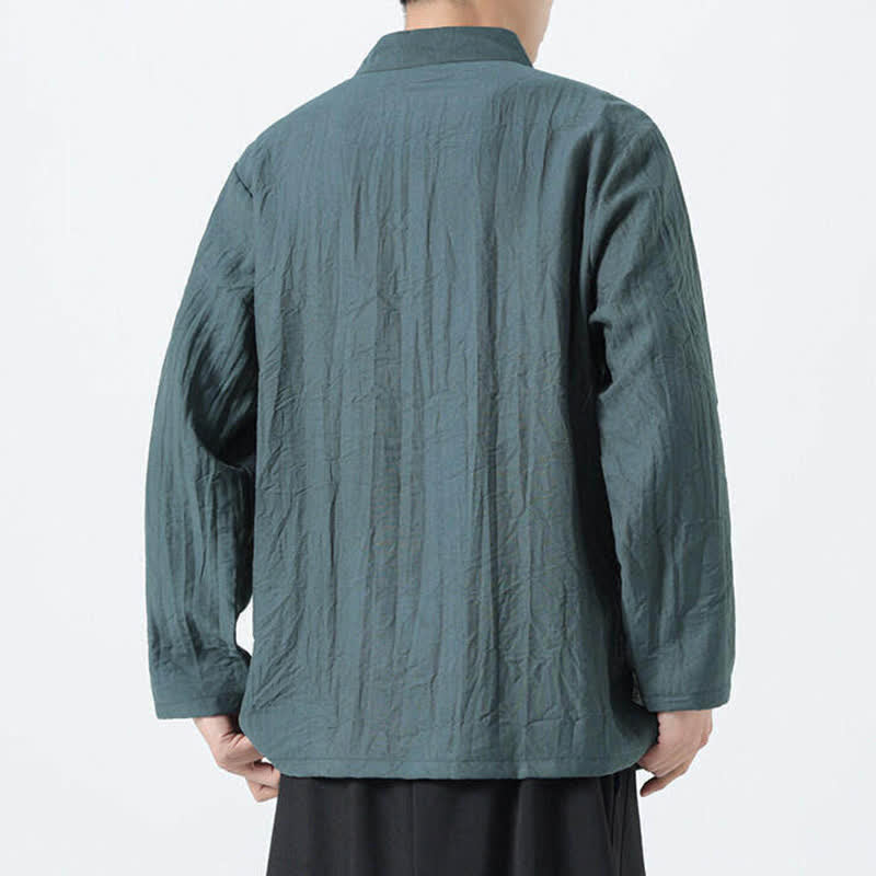Nimara Ritual Spring Tang Style Vintage Mandarin Collar Frog Button Bamboo Embroidery Men's Long Sleeve Shirts