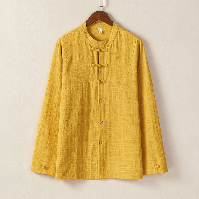 Nimara Ritual Fall Winter Tang Style Vintage Mandarin Collar Frog Button Solid Men's Long Sleeve Shirts