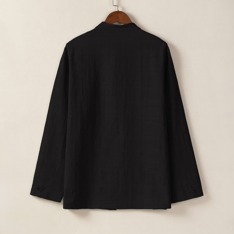 Nimara Ritual Fall Winter Tang Style Vintage Mandarin Collar Frog Button Solid Men's Long Sleeve Shirts