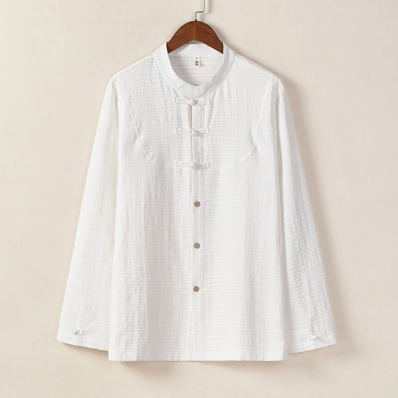Nimara Ritual Fall Winter Tang Style Vintage Mandarin Collar Frog Button Solid Men's Long Sleeve Shirts