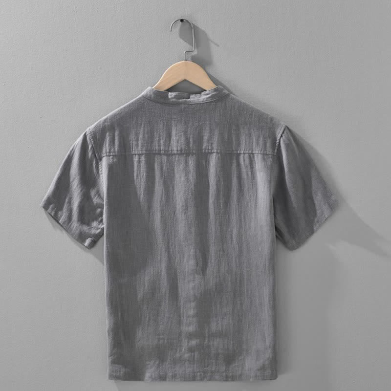 Nimara Ritual Summer Casual Mandarin Collar Button-Up Solid Men's Short Sleeve Shirts With Pockets