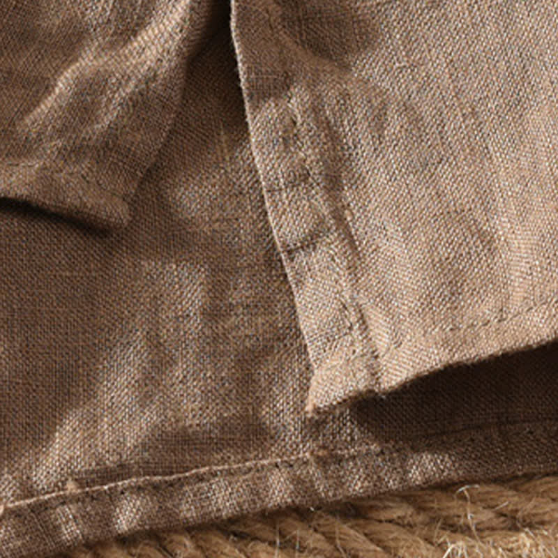 Nimara Ritual Summer Casual Tang Style Mandarin Collar Solid Linen Men's Short Sleeve Shirts With Patch Pocket