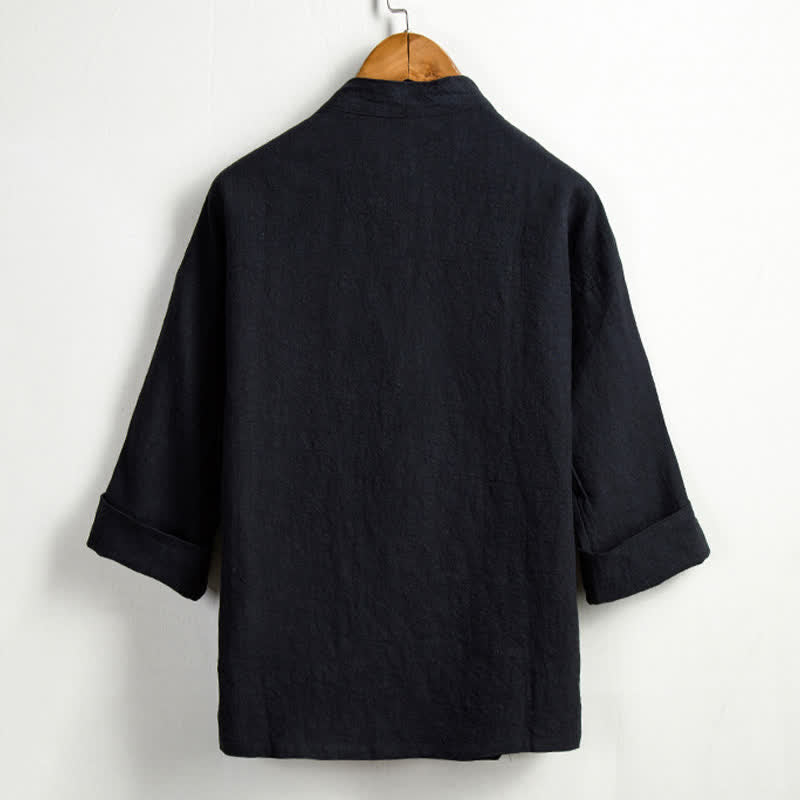 Nimara Ritual Spring Casual Tang Style Drawstring Solid Ramie Men's Kimonos With Pocket