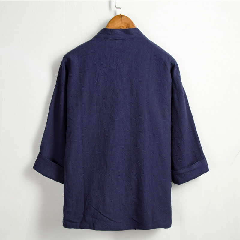 Nimara Ritual Spring Casual Tang Style Drawstring Solid Ramie Men's Kimonos With Pocket