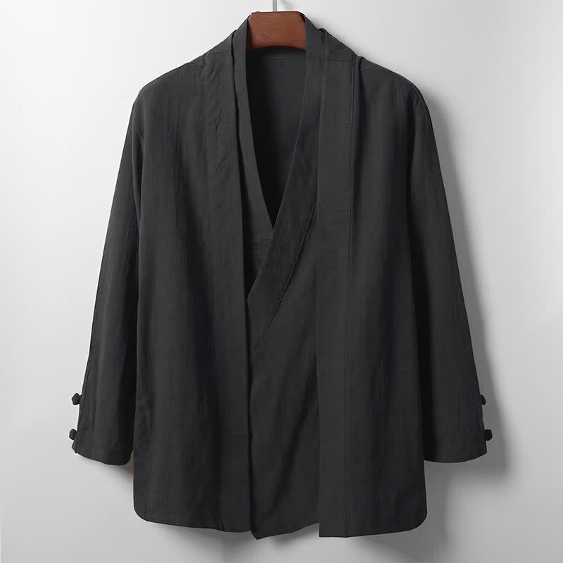 Nimara Ritual Spring Casual Minimalist Solid Lapel Ramie Men's Kimono