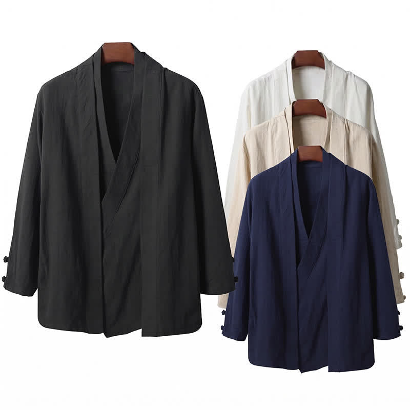 Nimara Ritual Spring Casual Minimalist Solid Lapel Ramie Men's Kimono