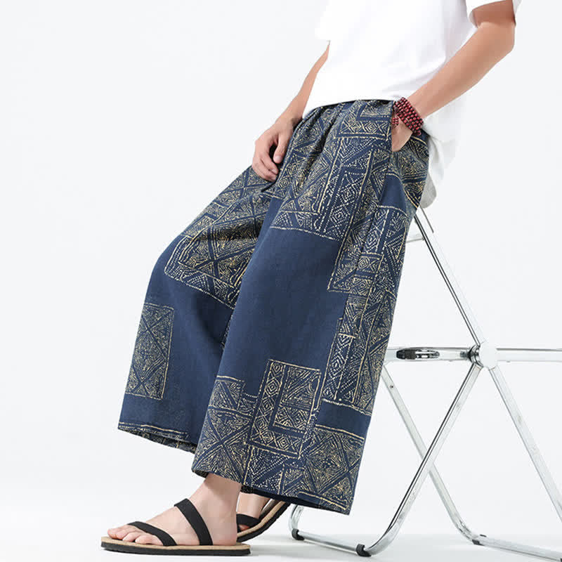 Nimara Ritual Spring Summer Boho Casual Drawstring Floral Patchwork Cropped Pants Men's Wide Leg Pants With Pockets