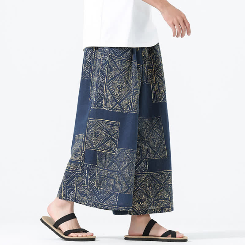 Nimara Ritual Spring Summer Boho Casual Drawstring Floral Patchwork Cropped Pants Men's Wide Leg Pants With Pockets