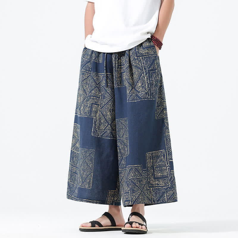 Nimara Ritual Spring Summer Boho Casual Drawstring Floral Patchwork Cropped Pants Men's Wide Leg Pants With Pockets