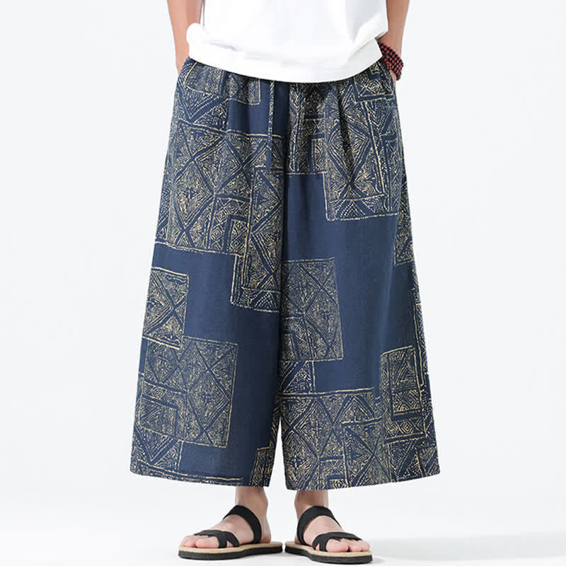 Nimara Ritual Spring Summer Boho Casual Drawstring Floral Patchwork Cropped Pants Men's Wide Leg Pants With Pockets